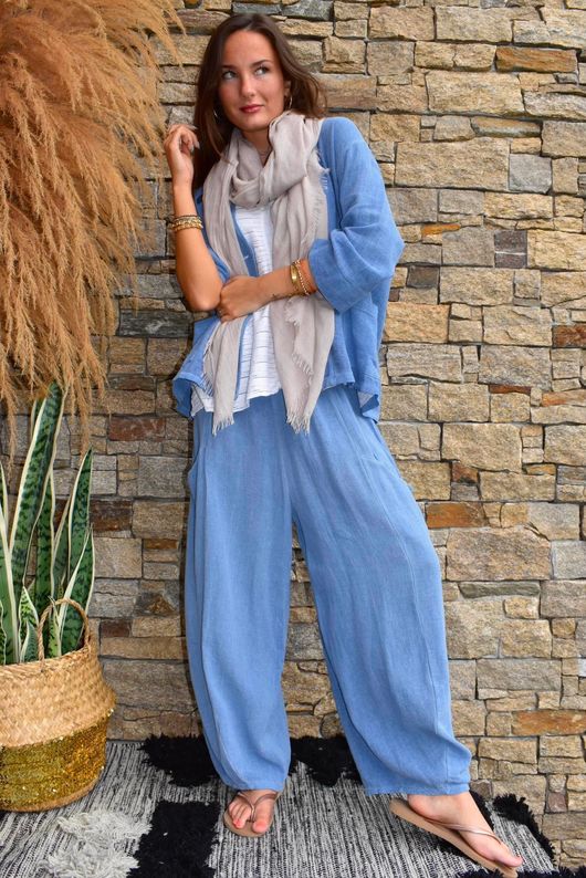 Lina Linen Blend Barrel Pant Washed Denim